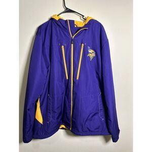 NFL Vintage Minnesota‎ Vikings Coat Jacket L Zip Button Hooded Fleece Lined